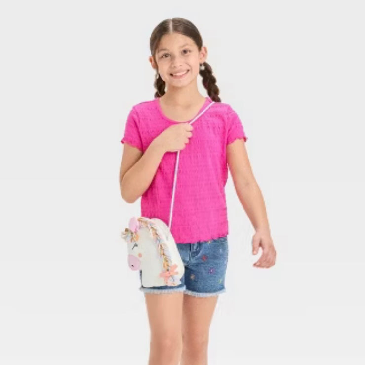 Girls' Short Sleeve Textured T-Shirt - Cat & Jack Sz Medium (8)