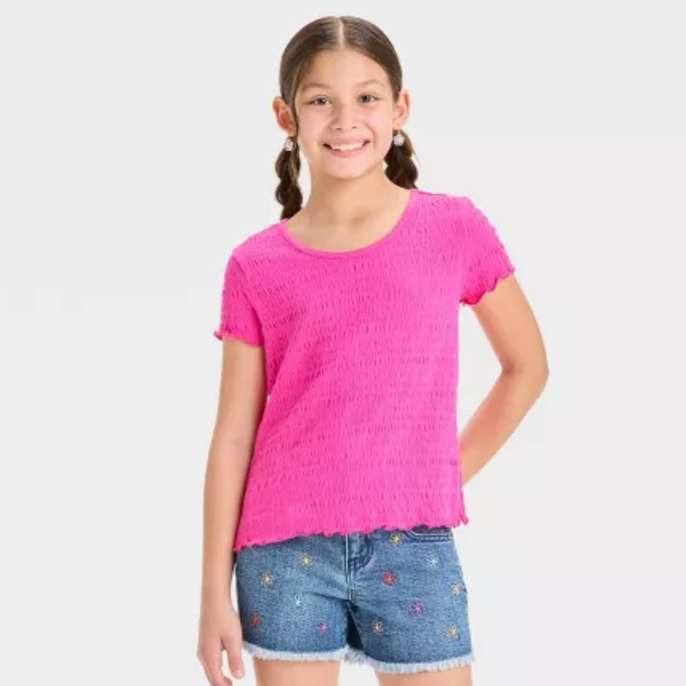 Girls' Short Sleeve Textured T-Shirt - Cat & Jack Sz Medium (8)